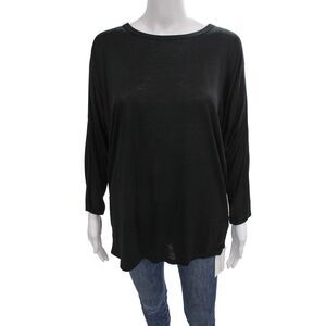 DKNY Women Black Long Sleeve Jersey Round Neck Top Size S